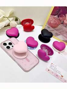 Heart Shaped Silicone Push-Pull 1pc Macaron Color Magnetic Air Cushion Magsafe Adsorption Phone Holder, Foldable Silicone Flower Phone Stand With Super Strong Suction For Desk, Extendable For Women Spring Gift - Multicolor - View 1