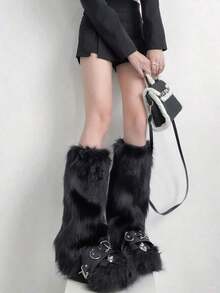 Women's Fluffy Leg Warmers - Soft & Plush Boot Covers Winter, Halloween And Santa Claus Costumes - màu nâu - Xem 3