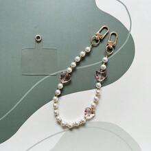 Fashionable Polka Dot Transparent Heart-Shaped Phone Lanyard, Handmade Faux Pearl Glass Bead Phone Charm, Valentine's Day Gift - Multicolor - View 9