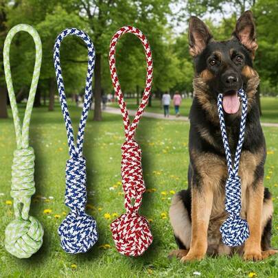 1个加厚彩色编织绳球，超大号狗狗咀嚼玩具，互动配件，适合