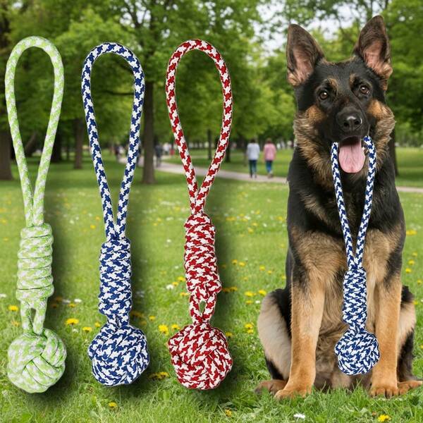 1个加厚彩色编织绳球，超大号狗狗咀嚼玩具，互动配件，适合