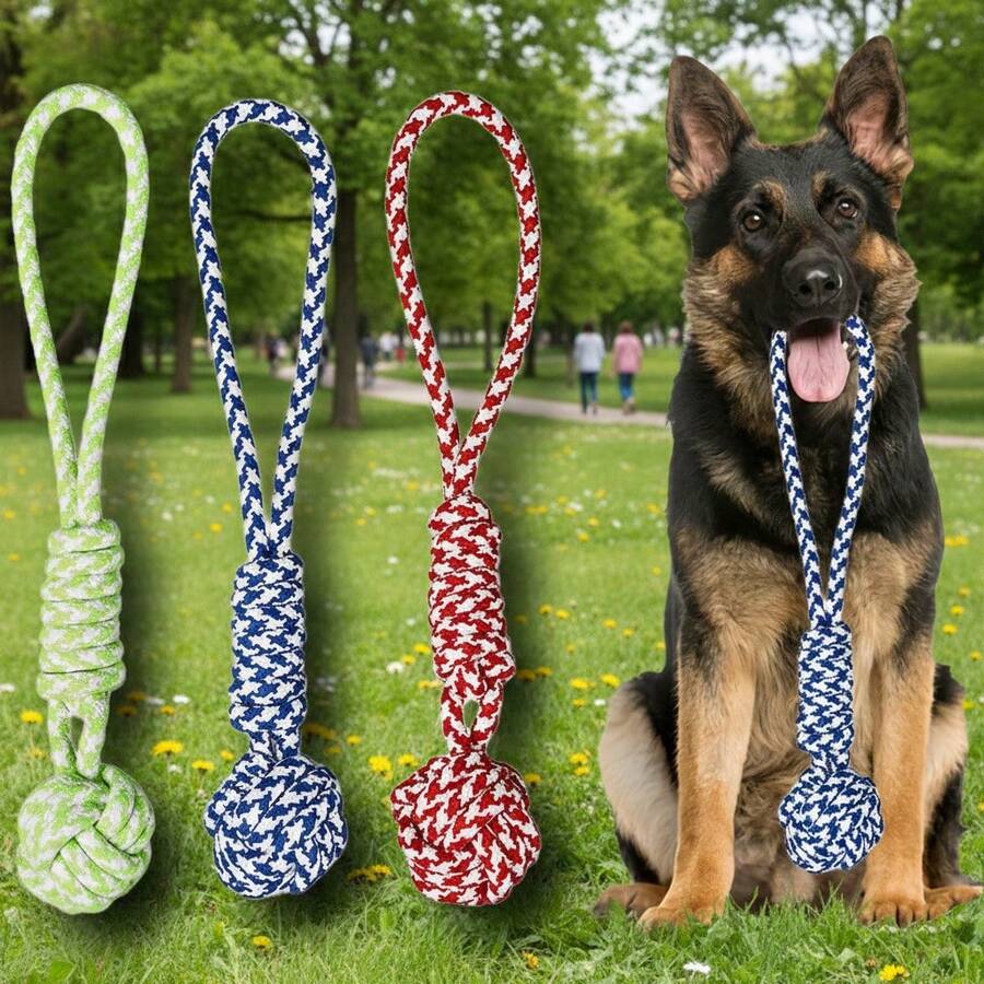 1 Stück dicke, bunte geflochtene Seilkugel, extra großes Kauknochen Spielzeug für Hunde, interaktives Zubehör geeignet für - Verschiedenfarbig - Übersicht 1