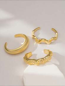 3pcs/Set Luxury Geometric Asymmetrical Smooth CCB Bangle Bracelet Set, Versatile Layered Wear Jewelry - Gold - View 2