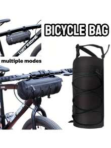 1pc High Capacity Adjustable Bicycle Handlebar Bag - Black Multi-Compartment Front Frame Tube Bag With Handle Bracket, Fashionable Cylindrical Design And Flexible Mounting System, Suitable For Cycling Essentials - Multicolor - View 7