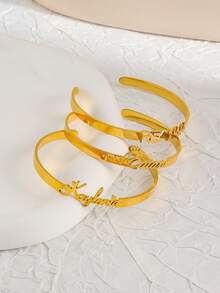 Vòng tay nữ bằng thép không gỉ được thiết kế riêng theo yêu cầu, có khắc tên, chữ cái, hình trái tim, hình bướm rỗng, quà tặng trang sức cho đám cưới, ngày Valentine. - Vàng - Kiểu 7 - Xem 3