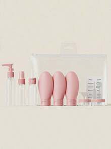 Travel Refillable Spray Lotion Shampoo Shower Gel Empty Bottles Cosmetic Container Portable Refillable Liquid Tool Set - 粉色 - 查看 10