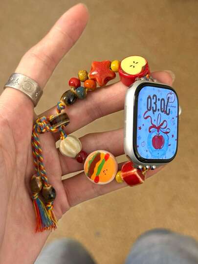 1 szt. Damski, śliczny ceramiczny pasek pleciony w kształcie jabłka, regulowany, odpowiedni do pasków o rozmiarach 38/40/41/44/45/49/42/46 mm S11/SE3/Ultra3/Ultra/SE/SE2/10/9/8/7/6/5/4/3/2/1