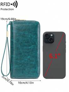Ví đựng thẻ tín dụng chống RFID phong cách tối giản, unisex, màu trơn, dung lượng lớn, ví gấp nhiều ngăn đựng thẻ, ví da thời trang hiện đại tiện lợi cho công sở có khóa kéo, ví cầm tay dạng túi có dây đeo, quà tặng sinh nhật, quà tặng Ngày Nhà giáo, quà tặng Valentine, quà tặng kỷ niệm, quà tặng Ngày của Mẹ, quà tặng Ngày của Cha - Màu xanh ngọc - Xem 8