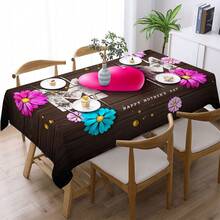 1pc Mother's Day Themed Printed Tablecloth - 100% Polyester, Rectangular, Woven, Suitable For Home Kitchen Dining Room, Parties, Picnics, Dates, Weddings, Theme Parties, Indoor/Outdoor Use, Mother's Day Gift - Multicolor - View 5