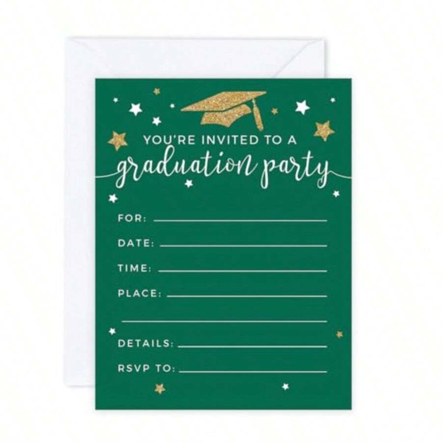 Gold And Emerald Forest Green Graduation Invitations 2026 With Envs 20 ...