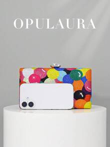 OpulAura 闪亮彩色气球图案水晶装饰派对手拿包，欧美设计，明亮的夏日色彩，完美适用于派对、婚礼、舞会、晚宴/宴会，可搭配婚纱、晚礼服、生日礼服 - 彩色 - 查看 10