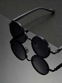 1 Pair Of Women's Lightweight Metal Frame Sunglasses, Made Of Metal, With UV400 Ultraviolet Protection, Modern Minimalist Style, Perfect For Taking Selfies - Black - View 3