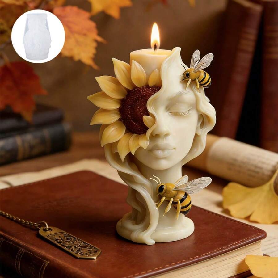 Sunflower Portrait Aroma Candle Silicone Mold, DIY Handmade Resin Plaster Diffuser Stone Mold - A - View 1