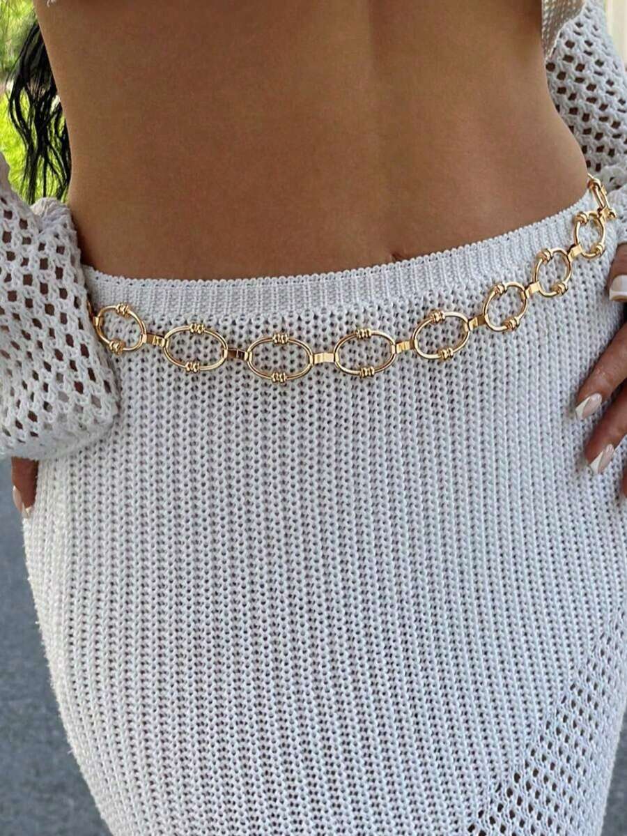 1pc Fashionable Versatile Geometric Hollow Metal Waist Chain, Suitable For Women's Daily Wear, Gift - Gold - View 1