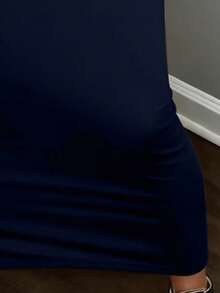 EARO 女士纯色性感修身半身裙，美式时尚休闲日常穿搭，高腰弹力A字修身显瘦半身裙，春季款 - 藏藍 - 查看 3