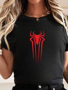 SPIDERMANS Logo T-Shirt Superhero Graphic Tee, Gift For Xmas Boys Tshirt,Boys Clothes,Girls Clothes,Girls Tops,Tops For Women,Mens Tshirts,Men Clothes,Tops For Going Out,Summer Tops,Graphic Tee,Holiday Outfits For Women,Summer Holiday Outfits - Black - View 7