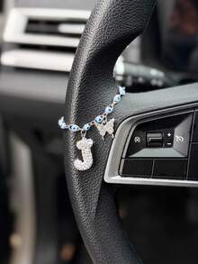1pc Devil's Eye Butterfly Car Steering Wheel Chain Full Of Diamond Shining Letters Women's Interior Decoration Accessories - A - View 9