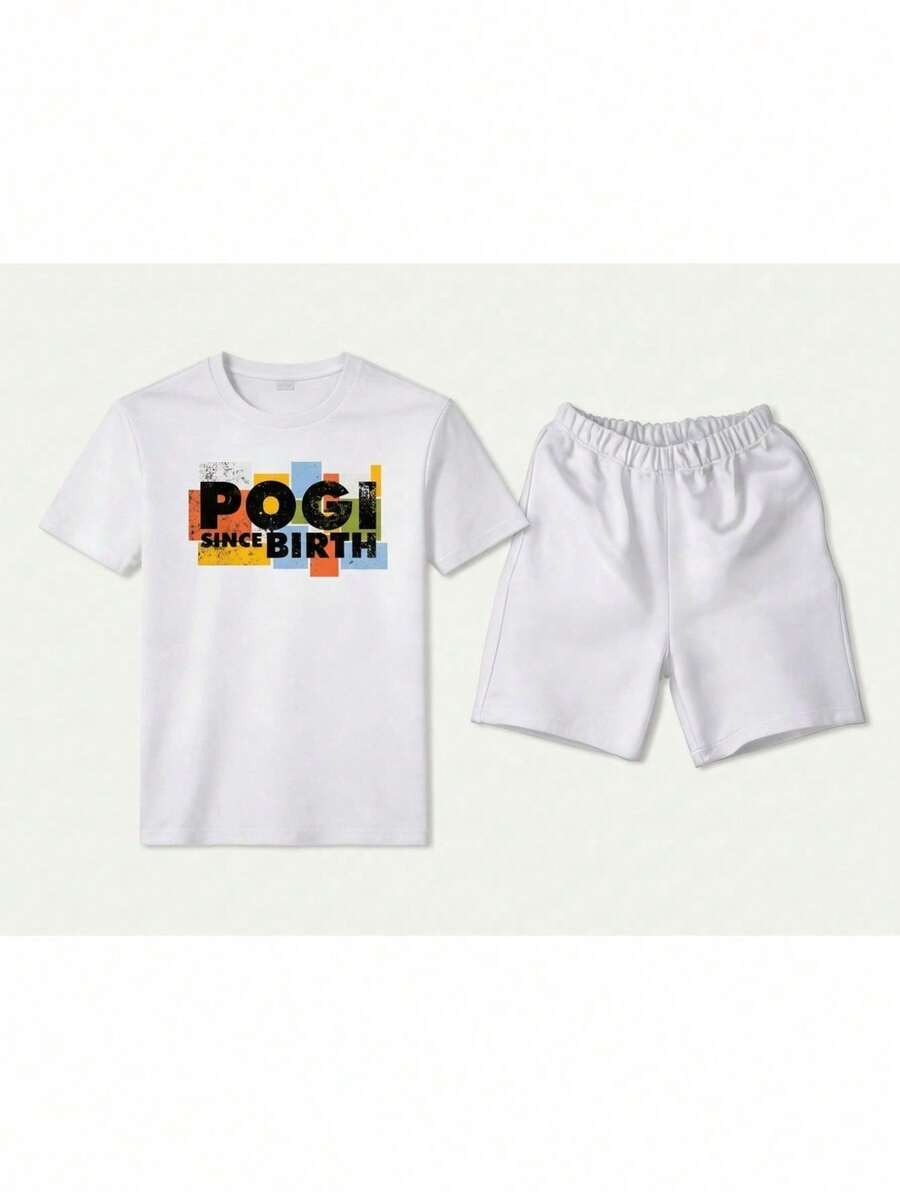 Hombre conjunto estampado cómodo cuello redondo cintura elástica estilo urbano casual uso diario ropa - Blanco 1 - Ver 1