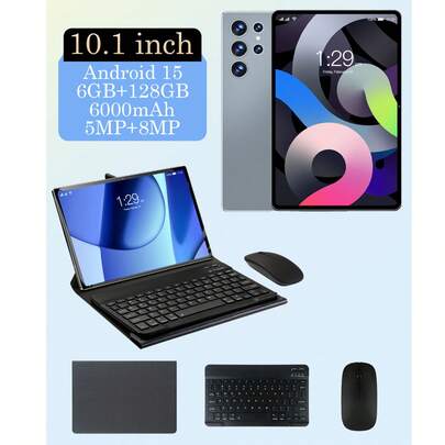 Qetupa 10.1-Inch Android 15 Tablet PC, With Protective Case, Keyboard And Mouse, 8GB RAM + 256GB Storage (Supports 1TB SD Card Expansion), MTK8788 Octa-Core 2.0GHz Processor, HD (1280x800) IPS Touchscreen, 5MP Front Camera And 8MP Rear Camera, 6000mAh Battery, Supports Bluetooth 5.2, 802.11ax Wi-Fi 6, GPS And Type-C Charging, No SIM Card Support - Lightweight And Portable