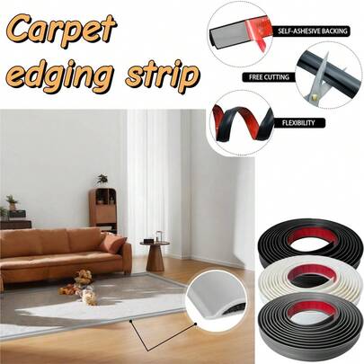 9.84ft Self-Adhesive Floor Transition Strip, Carpet Edge Binder With Carpet Fixing Tape, Rubber Threshold Ramp For Door Frame, Carpet To Tile/Wood/Laminate Flooring Transition Strip, Anti-Curling Binding Strip (Gray)