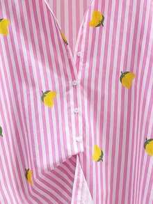 女士粉白条纹宽松雪纺罩衫，优雅休闲罩衫，百搭长袖上衣，适合通勤、约会、春夏穿着 - 白色 - 查看 5