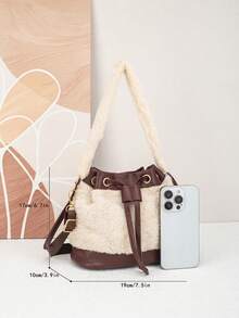 2026 New Plush Bucket Bag, Fashionable Color Matching, Korean Style Women's Shoulder Crossbody Plush Bag - Multicolor - View 7
