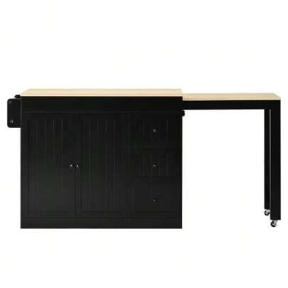 Kitchen Island On Wheels, Extendable Dining Area Kitchen Island With Spice Rack And Drawers, Mobile Freestanding Kitchen Island, Ideal For Kitchen And Dining Room
