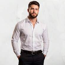 Men's Satin Shirt Premium Fabric Simple Regular Fit Button - 白色 - 查看 2