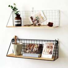 One-Piece Ironwork, Wall-Mounted Shelf Without Drilling, Suitable For Rooms, Living Rooms, Apartment Decoration, Festival Storage Rack, Leisure Bedside Storage Rack, Wall-Mounted Storage Rack (With Hooks) - Black - View 7