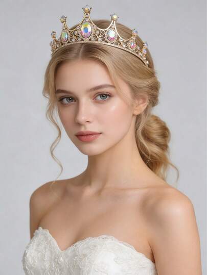 1件优雅女士时尚精致合金皇冠头饰，适合作为女士婚礼头饰、派对配饰