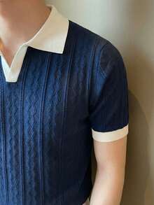 Áo Polo nam tay ngắn dệt kim phối màu tương phản ALTZTAR - Màu xanh hải quân - Xem 4
