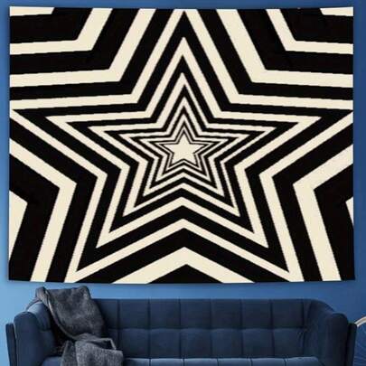 1 pieza Tapiz con estampado de estrellas al estilo coreano - Colgante de pared de poliéster para decoración con temática hippie en salas de estar, dormitorios y dormitorios (incluye accesorios de colgado gratis). Una pieza de declaración audaz | Impresión de arte nostálgico, arte de pared, fondo texturizado, obra de arte monocromática. Sin marco - Adecuado para dormitorios, salas de estar, oficinas y cafeterías. Ideal para decorar salas de estar, comedores, oficinas y dormitorios; perfecto para la decoración de la habitación, la pared y el hogar. Un regalo perfecto para amigos. Sin marco.