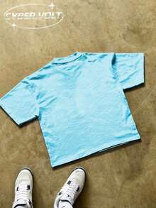 Dutch Manfinity Y2K Style Print (180g Pure Cotton T-Shirt) Cotton T-Shirt - Soft And Breathable, Green Print 100% Pure Cotton Fabric - Comfortable And Vibrant Summer Streetwear Short-Sleeved T-Shirt, Cool Motorcycle Design, Vintage Summer Men's Everyday Wear T-Shirt - 淺藍色 - 查看 3