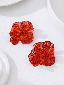 1 Đôi bông tai mạ vàng cổ điển, họa tiết hình học bất đối xứng, hình hoa và lá, món quà độc đáo dành cho phụ nữ, thích hợp cho các câu lạc bộ đêm. - trái cam - Xem 5