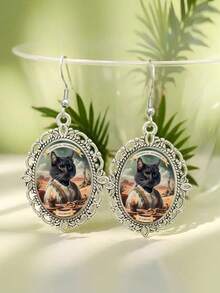 Zodiac Earrings, Dark Gothic Cat-Themed Zodiac Earrings, Birthday Party Gift - Silver - View 8