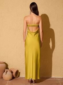 LOVE&LEMONADE Women's Solid Color Strapless Dress, Suitable For Daily Wear, Parties, Dates, Weddings Spring - Turmeric - View 6