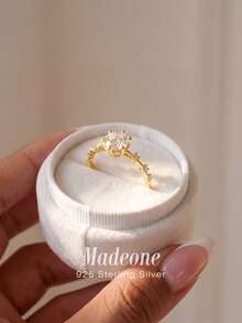 Stylever 1枚925纯银奢华戒指，单颗锆石六爪镶嵌，简约优雅，适合女性日常通勤、派对等各种场合，高品质，精致珠宝礼品。 - 金色 - 查看 4