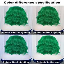 绿色波浪卷波波头假发，带蓬松刘海 - 耐热，圣帕特里克节假发 - 14英寸，薄荷绿 - 彩色 - 查看 8