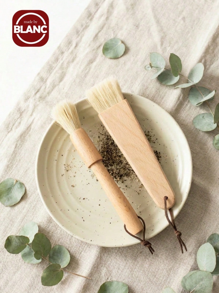 Barbecue Brush, Oil Brush, Beechwood Bristle Brush, Round Brush, Wooden Handle Bread & Cake Baking Brush, Coffee Grinder Brush - Multicolor - View 1