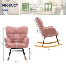 Nursing Rocking Chair, Teddy Glider Chair For Nursery, Comfy Living Room Armchairs With High Backrest For Adults - 粉色 - 查看 2