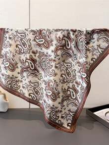 1pc 70*70cm Square Silk Scarf, Women's Satin Printed Headscarf, Neckerchief, Headband, Fashion Ladies Shawl, Scarf - Caramel - View 2