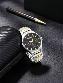 1 chiếc đồng hồ nam công sở dây thép không gỉ, kiểu dáng casual, máy quartz, thích hợp đeo hàng ngày và làm quà tặng. - Một cỡ - Xem 5