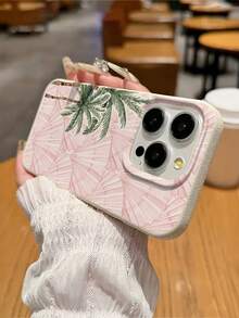 度假风 TPU 1 件装极简全屏椰树粉色贝壳图案手机壳，柔软 TPU 防震防刮保护套，兼容 11/12/13/14/14Plus/15/15Plus/16/16Plus/7/8Plus/17/17Pro，春季礼物 - 白色 - 查看 4