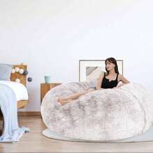 Bean Bag Chair For Adults Without Filling Comfy Fluffy Giant Round Beanbag Lazy Sofa Cover For Reading Chair Floor Chair 6FT Grey - 灰色 - 查看 7
