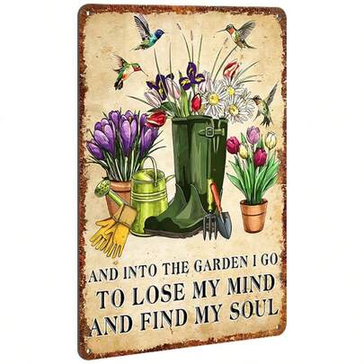 1pc, Whimsical Garden Welcome Sign - Rustic Metal Sign With Inspirational Quote, Outdoor Flowers Design, 8x12 Inch, Decorative Gardening Sign For Lawn And Patio Decoration - Durable, Weather-Resistant, Easy To Install