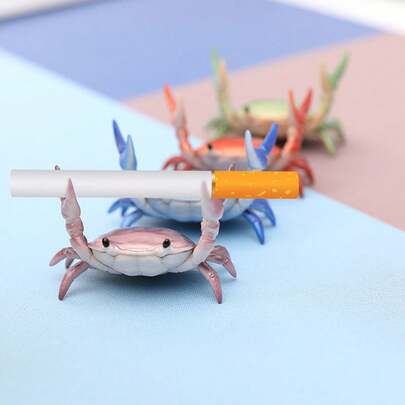 3个迷你可爱螃蟹造型香烟筒，创意桌面装饰配件 - 塑料材质