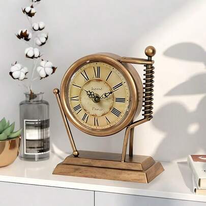Reloj de mesa de hierro vintage, reloj de escritorio silencioso, pieza de relojería precisa para decoración del hogar, oficina y sala de estar