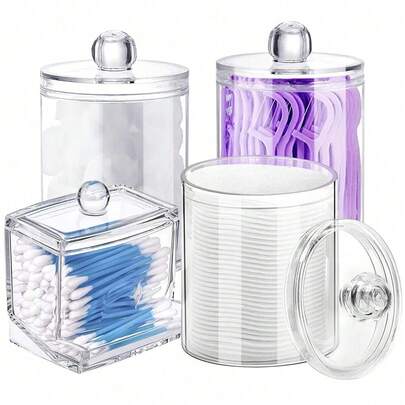 Hộp đựng tăm bông có nắp đậy - Hũ nhựa trong suốt 10 oz dùng trong phòng tắm, đựng đồ trang điểm, bông tẩy trang, chỉ nha khoa.