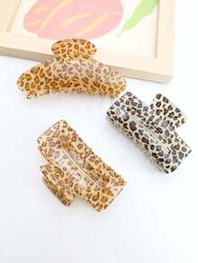 1pc Leopard Print Casual ABS Plastic Hair Claw Clip, Suitable For Daily Wear - Multicolor - View 3