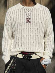 Áo dệt kim dài tay phong cách Hàn Quốc mùa xuân hè của ANDREILEE, chất liệu có họa tiết, khoét rỗng, thời trang tối giản, thoáng khí, rộng rãi và thoải mái. - trắng - Xem 2